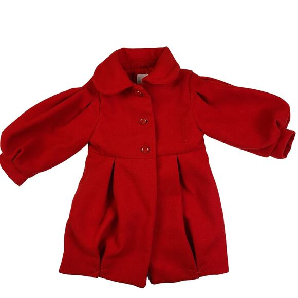 Janie and Jack Girls Pea Coat 18-24 months Red Holiday Winter Button Front - Picture 1 of 4